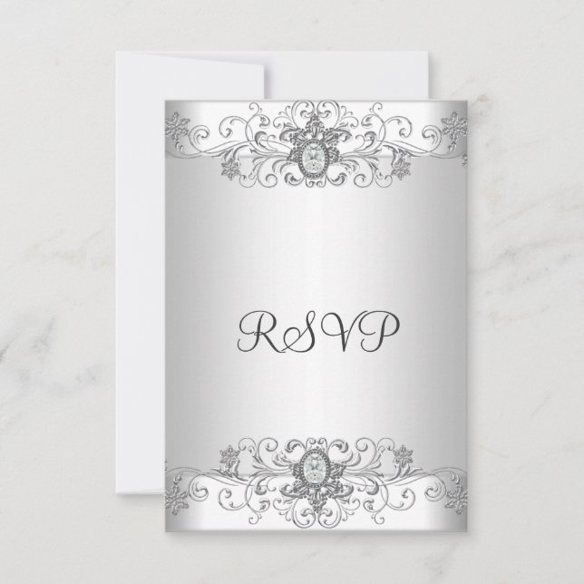 Elegant RSVP Silver Vitt Diamant OSA Kort (Framsida)