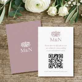 Elegant RSVP Wedding Monogram QR Code Dusty Pink Tilläggskort