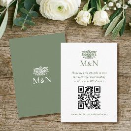 Elegant RSVP Wedding Monogram QR Code Green Tilläggskort