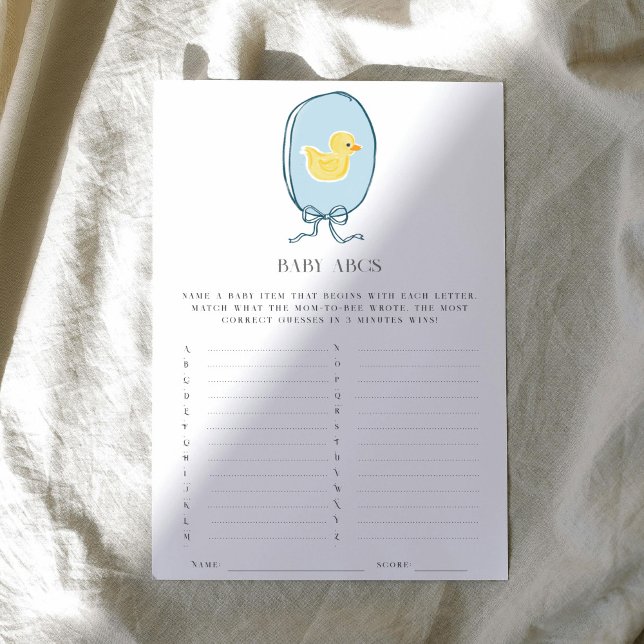 Elegant Rubber Ducky Ribbon ABCs Baby Shower Game (Elegant meets cute rubber ducky Baby Shower game of Baby ABCs.)