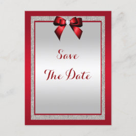 Elegant rubinröd och silverglitterbröllop inbjudan vykort