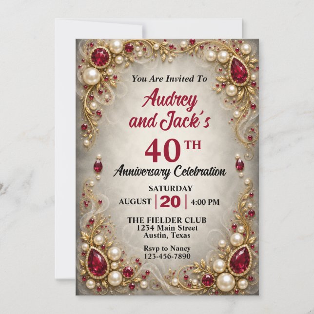 Elegant Ruby Border 40-årsjubileum Inbjudningar (Framsida)
