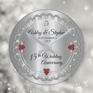 Elegant Ruby   Diamanter 15:e Bröllop-årsdagen Rund Klocka