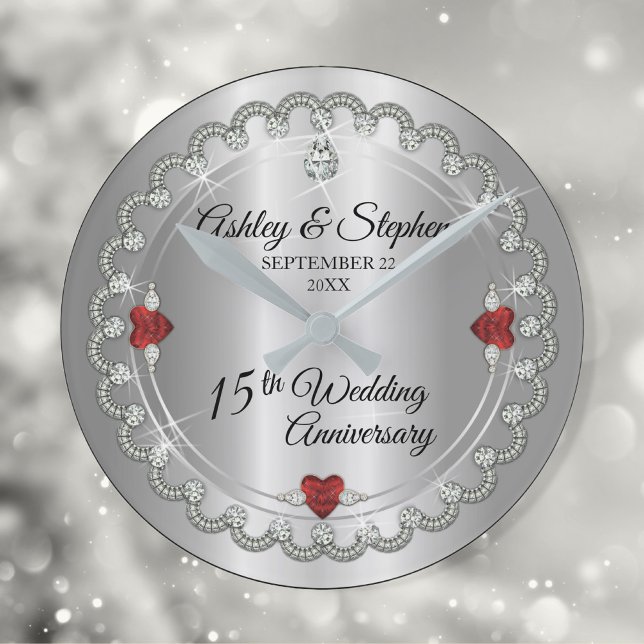 Elegant Ruby | Diamanter 15:e Bröllop-årsdagen Rund Klocka (Skapare uppladdad)
