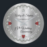 Elegant Ruby | Diamanter 15:e Bröllop-årsdagen Stor Klocka<br><div class="desc">Den här 15:e bröllop-årsdagen av den opulenta elegansen ramar har en unik skalopad diamantdesign med mittdroppdiamant med hjärtformade ruby-accents och faux-tillagda gnistor på en silver-tonsövertoning. Observera att alla varningstexter är tryckta och endast får förekomma så reellt som möjligt i en platt, tryckt design. Detta omfattar alla metalliska gradienter och/eller gemsten....</div>