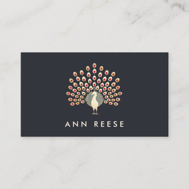 Elegant Ruby Feather Peacock Snyggt Designer Visitkort (Framsida)