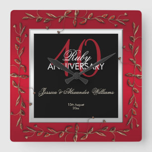 Elegant Ruby Gemstones 40:e Bröllop-årsdagen Fyrkantig Klocka