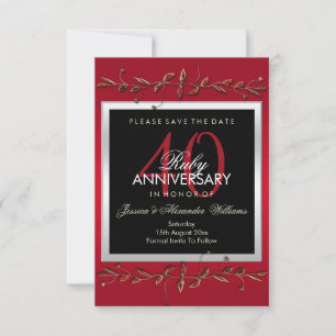 Elegant Ruby Gemstones 40:e Bröllop-årsdagen Spara Datumet