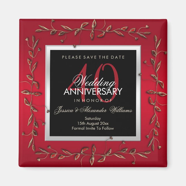 Elegant Ruby Gemstones Spara datum Magnet (Framsidan)