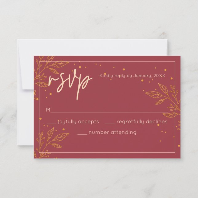 Elegant Ruby & Guld Bröllop OSA Card (Framsida)