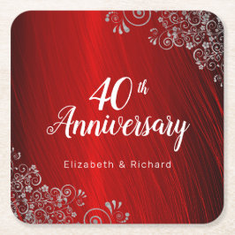 Elegant Ruby Red 40-årsdagen Party Underlägg Papper Kvadrat