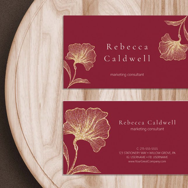 Elegant Ruby Red Blommigt Feminine Visitkort (Elegant Ruby Red Floral Feminine Business Card)