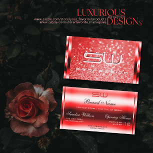 Elegant Ruby Red Glitter Luminous Stars Monogram Visitkort