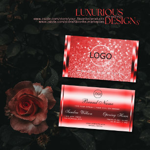 Elegant Ruby Red Glitter Spark Luminous Stars Logo Visitkort