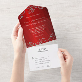 Elegant Ruby Red Grått Swirl Bröllop