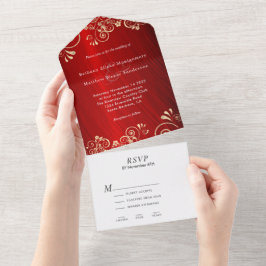 Elegant Ruby Red Guld Swirl Bröllop