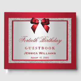 Elegant Ruby Red & Silver Glitter, 40:e födelsedag Gästböcker