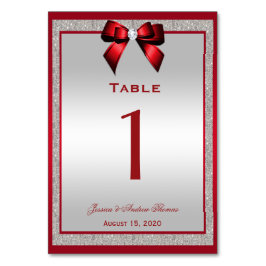 Elegant Ruby Red & Silver Glitter Bröllop Bordsnummer