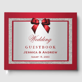Elegant Ruby Red & Silver Glitter Bröllop Gästböcker