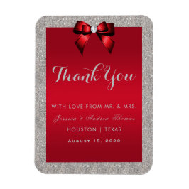 Elegant Ruby Red, Silver Glitter Bröllop Magnet