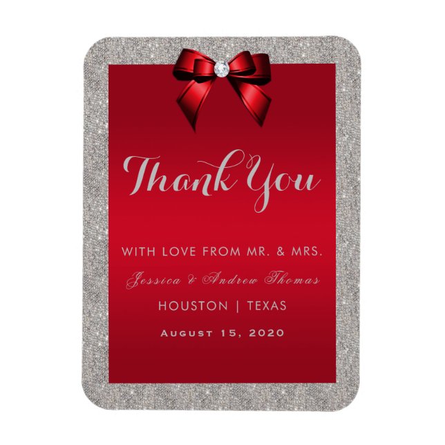 Elegant Ruby Red, Silver Glitter Bröllop Magnet (Vertikal)