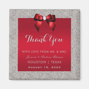 Elegant Ruby Red, Silver Glitter Bröllop Magnet
