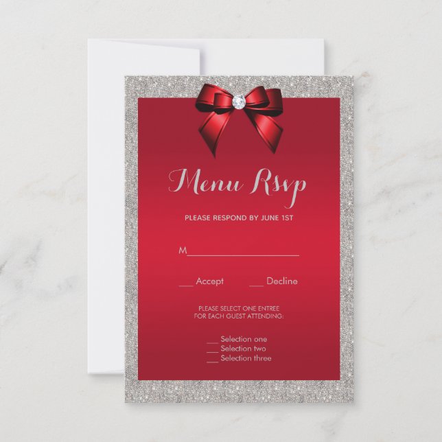 Elegant Ruby Red, Silver Glitter Bröllop Menu OSA (Framsida)