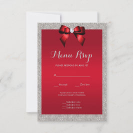 Elegant Ruby Red, Silver Glitter Bröllop Menu OSA