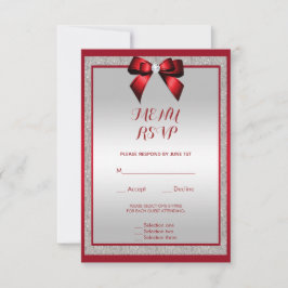 Elegant Ruby Red & Silver Glitter Bröllop Menu OSA Kort