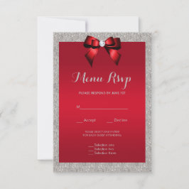 Elegant Ruby Red, Silver Glitter Bröllop Menu OSA Kort