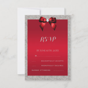 Elegant Ruby Red, Silver Glitter Bröllop OSA Kort