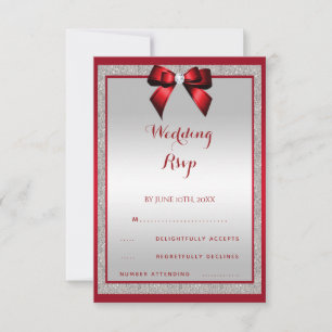 Elegant Ruby Red & Silver Glitter Bröllop OSA Kort