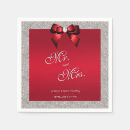 Elegant Ruby Red, Silver Glitter Bröllop Pappersservett