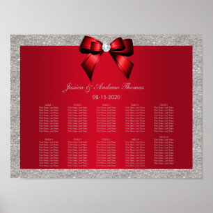 Elegant Ruby Red, Silver Glitter Bröllop Poster