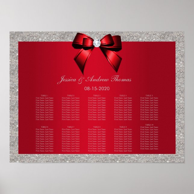 Elegant Ruby Red, Silver Glitter Bröllop Poster (Framsidan)