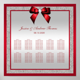 Elegant Ruby Red & Silver Glitter Bröllop Poster