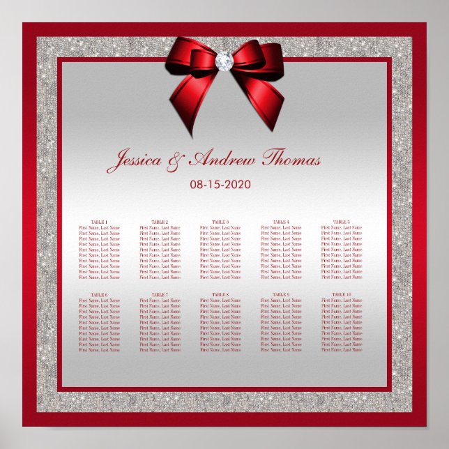 Elegant Ruby Red & Silver Glitter Bröllop Poster (Framsidan)