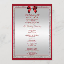 Elegant Ruby Red & Silver Glitter Bröllop Program