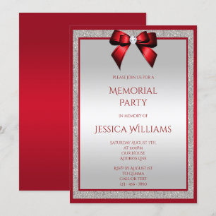Elegant Ruby Red Silver Glitter Memorial Party Inbjudningar