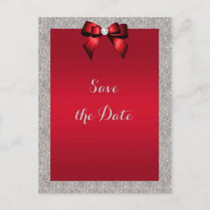 Elegant Ruby Red, Silver Glitter Spara datum Vykort