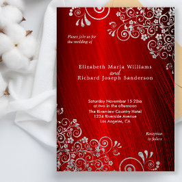 Elegant Ruby Red Silver Grått Swirls Bröllop Inbjudningar
