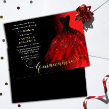 Elegant Ruby Red Spain Gown Quinceañera - Guld