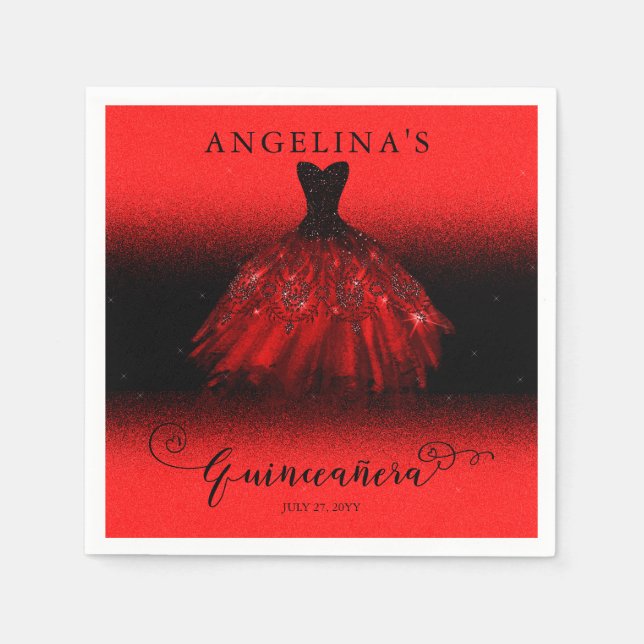 Elegant Ruby Red Spain Gown Quinceañera Pappersservett (Framsidan)