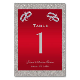 Elegant Ruby Red & Sparkly Silver Ringar Bröllop Bordsnummer