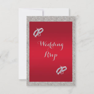 Elegant Ruby Red & Sparkly Silver Ringar Bröllop OSA Kort