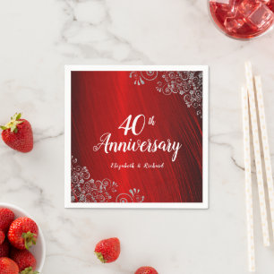 Elegant Ruby Red Swirl 40-årsjubileum Party Pappersservett