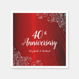 Elegant Ruby Red Swirl 40-årsjubileum Party Pappersservett