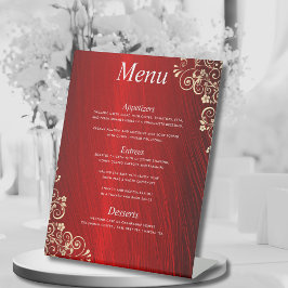 Elegant Ruby Red Three Course Bröllop Dinner Menu