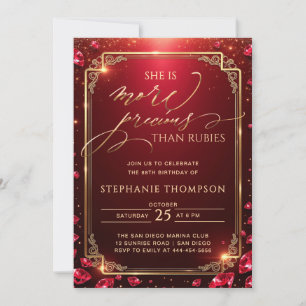 Elegant Ruby Röd Guld Deco Ram 80-årsdag Inbjudningar