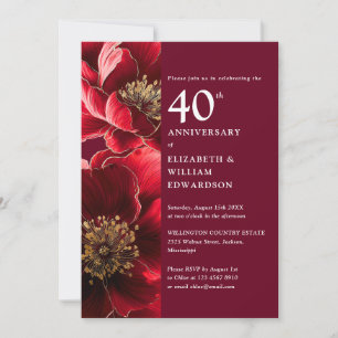 Elegant Ruby Röd Modern Blommig 40-årsjubileum Inbjudningar